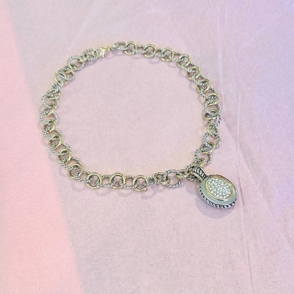 ✨✨ Silver Rope and Gold Mixed Chain Pave Rhinestone Cushion Pendant Necklace ✨ - Picture 9 of 11